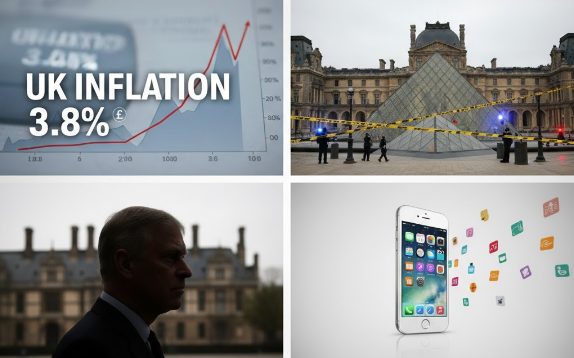 Europe faces inflation strain, Louvre jewel heist fallout, Prince Andrew scrutiny, and UK pressure on Apple’s app control.