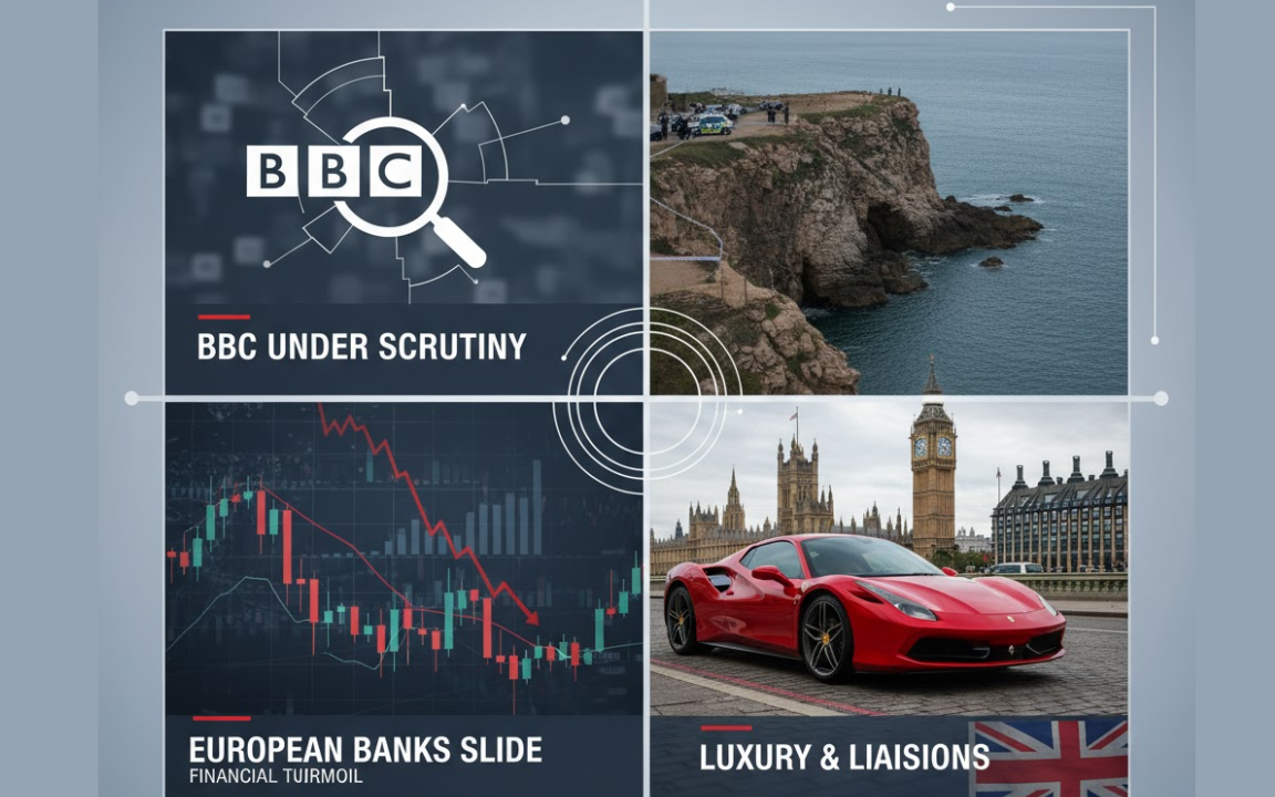 Europe bulletin: BBC rebuked over Gaza doc, Mango founder death probed, UK banks slump, Ferrari curbs UK sales.