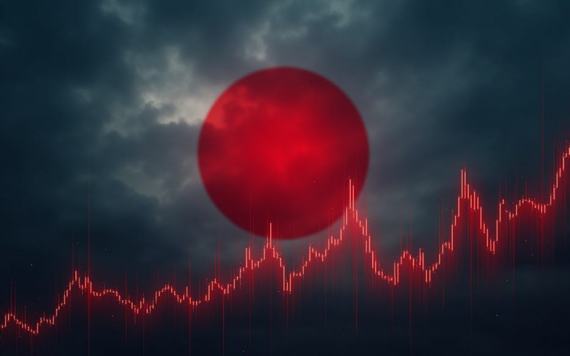 Sharp rise in Japan bond yields illustrated by a red financial chart over the Japanese flag.